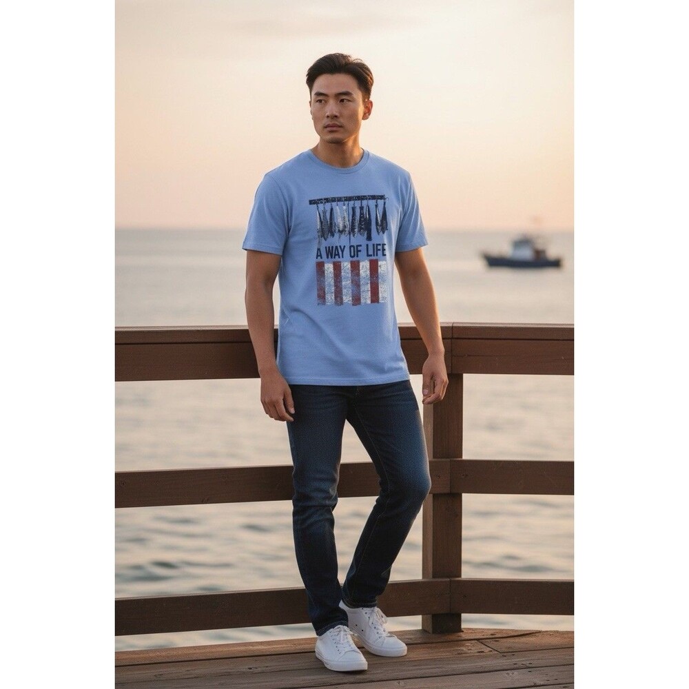 Point Sportswear Unisex Blue Graphic T-shirt Size S A Way Of Life Fisherman